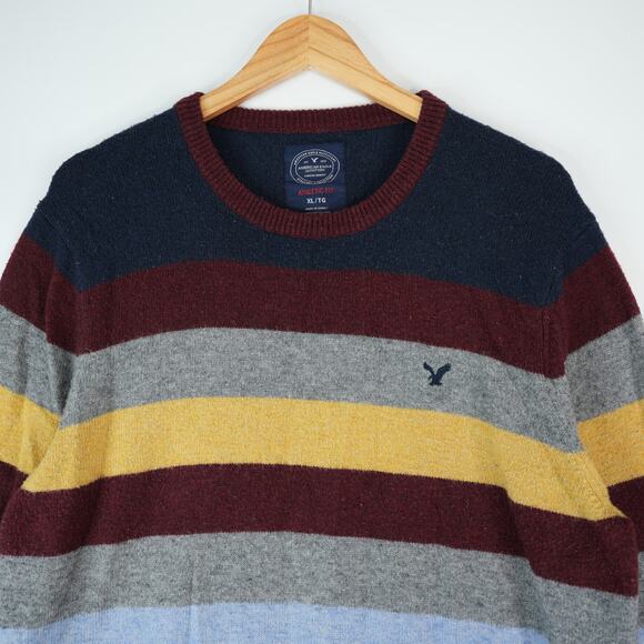 American Eagle Sweater Mens XL Athletic Fit Striped Wool Blend Cozy Gorpcore - Picture 3 of 8